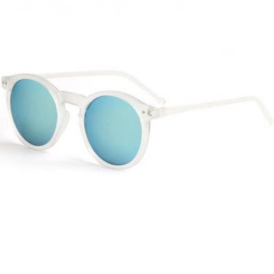Round blue lens summer transparent frame girl sunglasses 