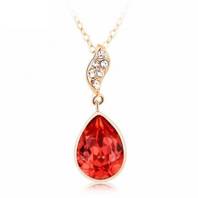 Water drop pendant red Swarovski crystals woman necklace