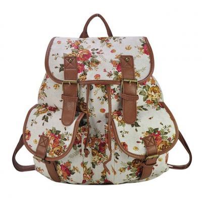 Floral canvas fashion white camping girl backpack