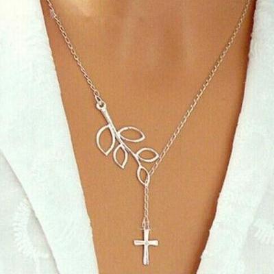 Elegant simple cross pendant woman necklace