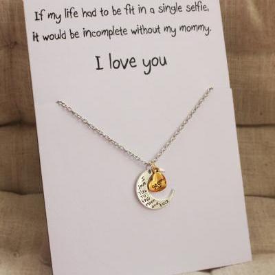 Mother and Daughter Gift Card Love You Mom Pendant Stone Necklace