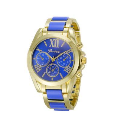 Gold Toned Alloy Strap Woman Classy Dress Fashion Evening Blue Watch