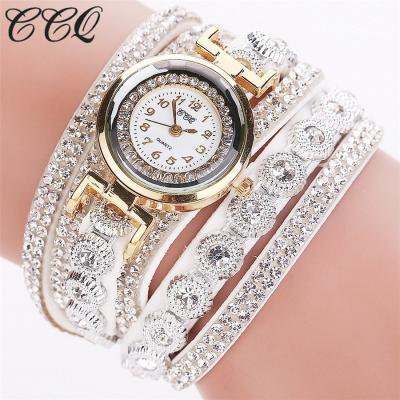 Crystals Rhinestones wrap bracelet white band fashion rhinestones woman dress watch