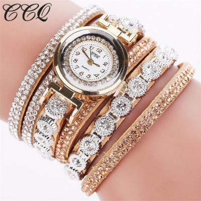 Crystals Rhinestones wrap bracelet beige band fashion rhinestones woman dress watch
