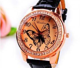Montre Vintage Femme Yulan Butterfly - Cuir Brun & Cadran Beige - Fonctionne Avec Pile Neuve