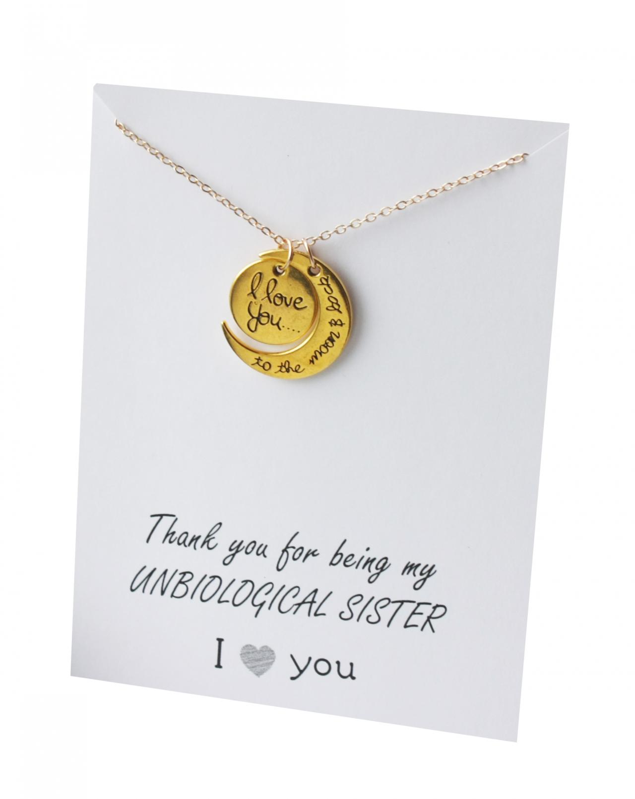 Thank You For Being My Unbiological Sister Gold Toned Love You Necklace Jewelry