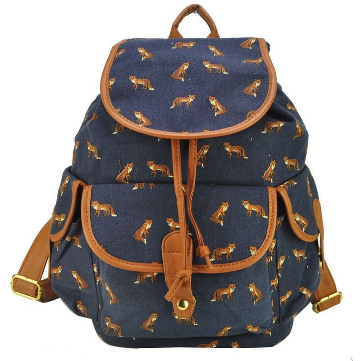 Animal Print Backpack Graphic Fox Backpack Canvas Backpack Girl Backpack