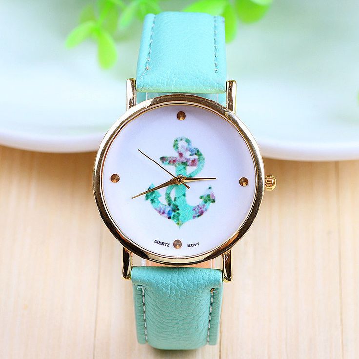 Anchor Print Face Leather Girl Watch on Luulla