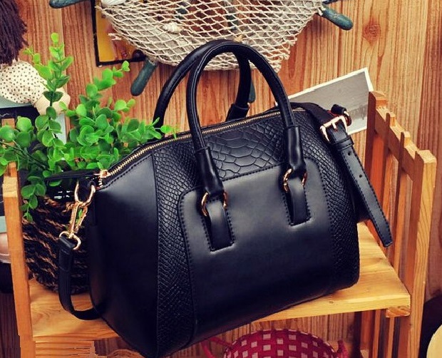 Fall Fashion Pu Leather Black Tote Woman Handbag