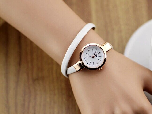 Wrap Evening Thin White Leather Band Woman Watch