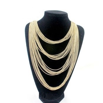 Gold Colored Chain Long Woman Necklace