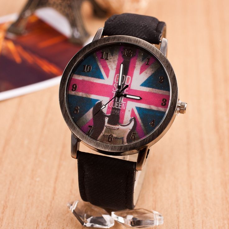 Guitar Uk Flag Face Concert Teen Girl Black Watch