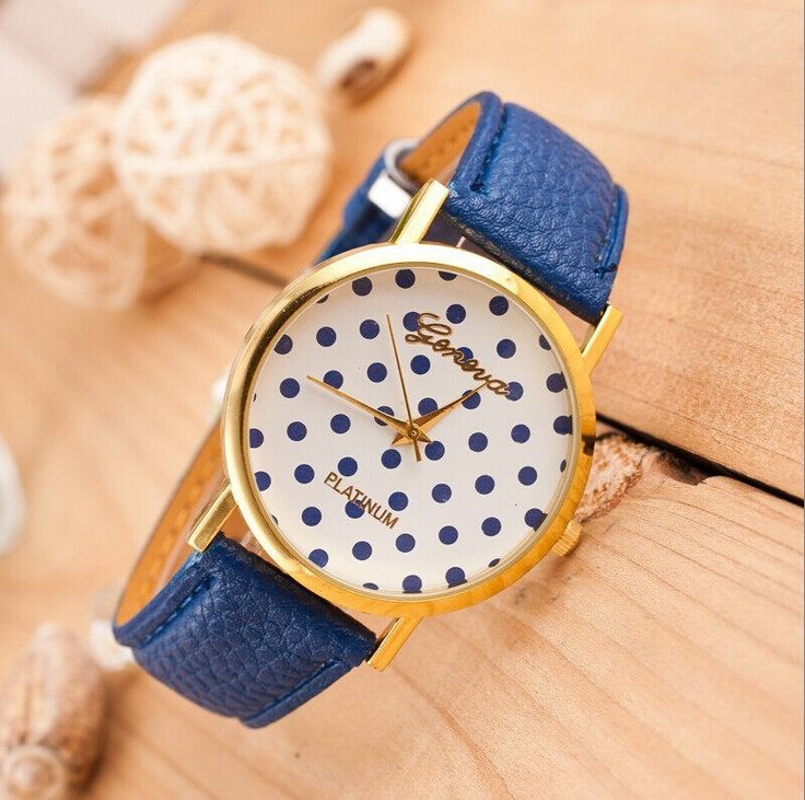 Dots Face Teenage Trendy Pu Blue Leather Band Girl Watch