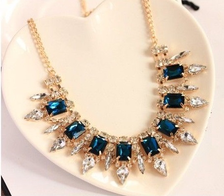 Luxury Dress Fashion Blue Rhinestone Woman Necklace