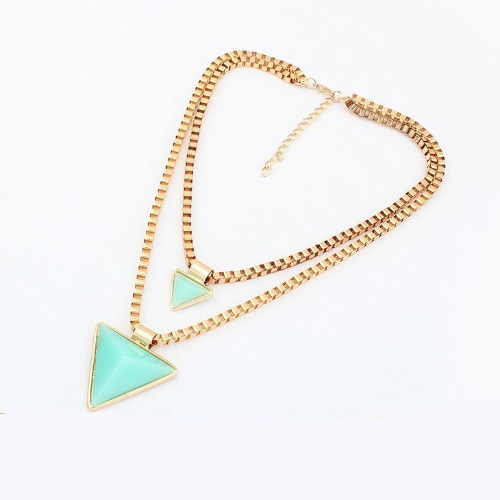 Triangle Blue Pendants Chain Jewelry Woman Necklace