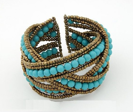 Fancy Vintage Beads Blue Woman Bracelet