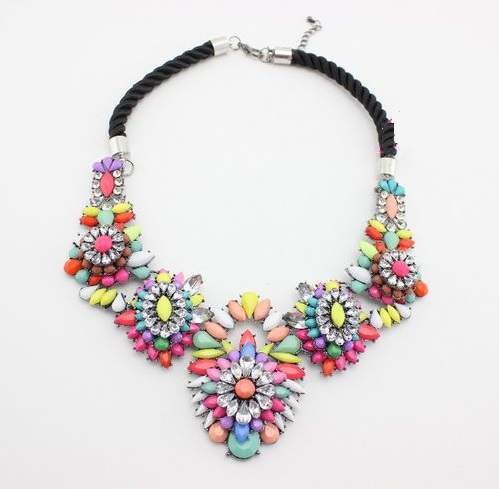 Floral Colorful Statement Jewelry Evening Woman Necklace on Luulla