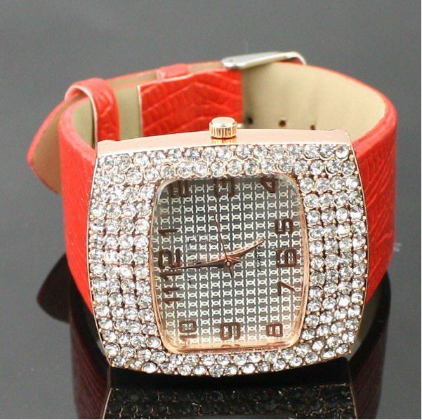 Luxury Lady Red Band Rectangle Woman Watch