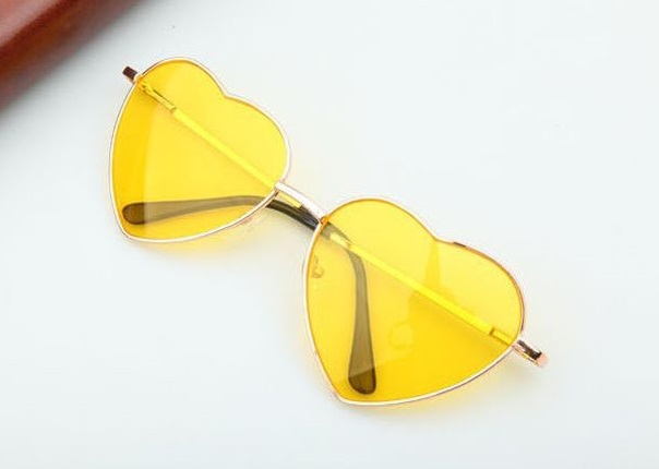 Heart-shaped Yellow Valentine Gift Reflective Lenses Girl Sunglasses