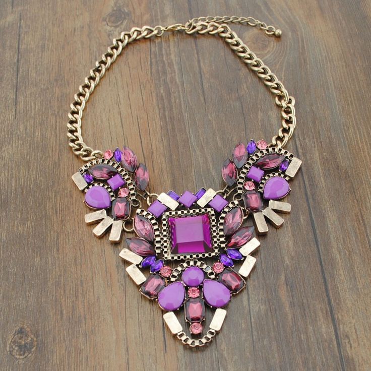 Purple Crystal Bejewel Statement Necklace