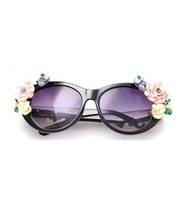 Flowers Teen Black Fashion Summer Fun Woman Sunglasses
