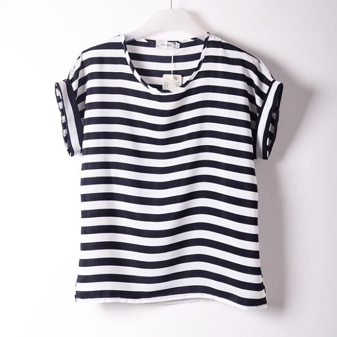 Black-white Stripes Sailor Clothing Summer Tee Girl Top