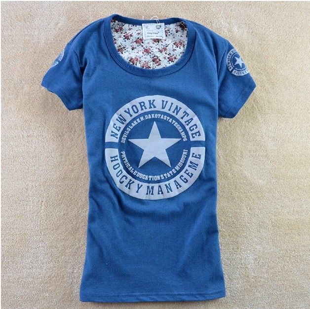 Blue Star Vintage Print Shirt Tee Girl Top on Luulla