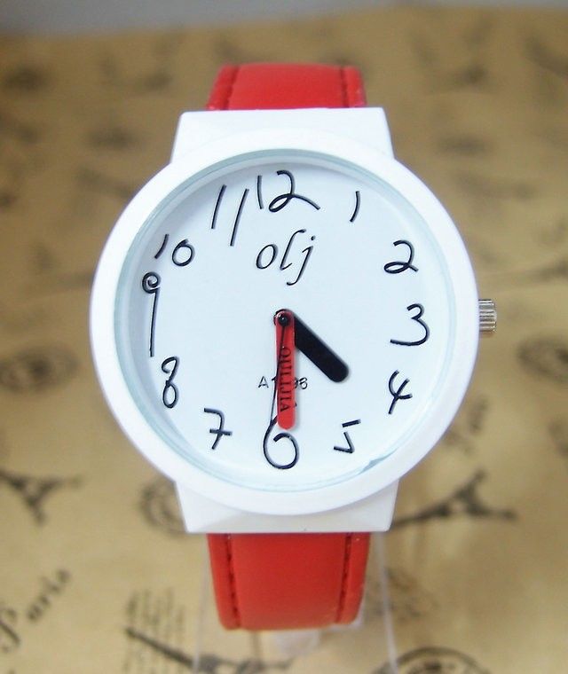Trendy Teenage Red Leather Strap Girl Watch