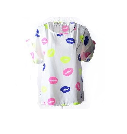 Colorful Kisses Fashion Print Love Shirt Summer Tee Girl Top