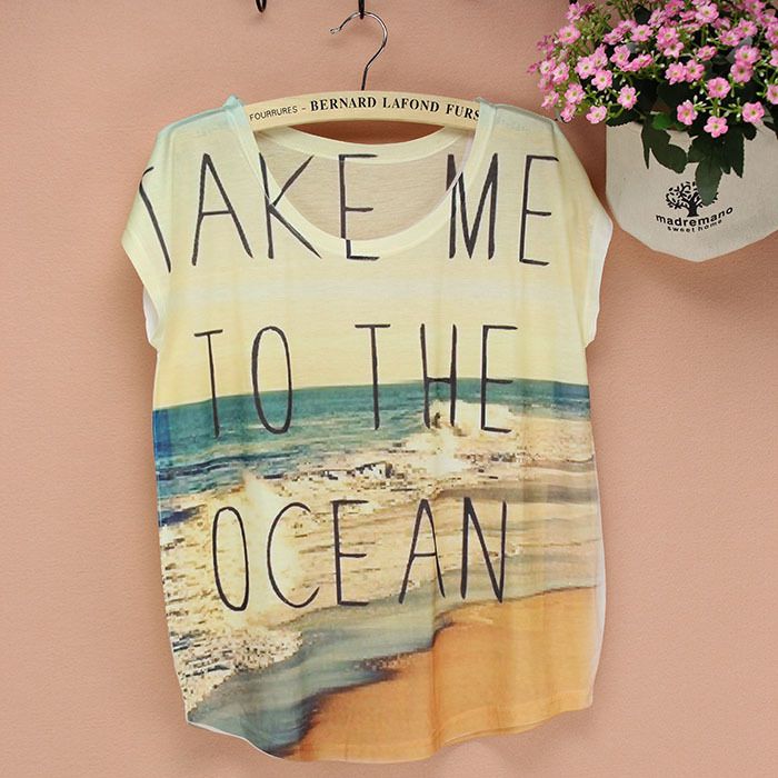 Take Me To Ocean Short Sleeves Summer Top Girl Tee