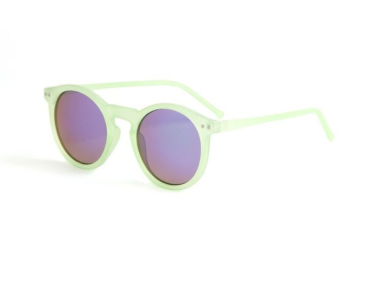 Round Black Lens Summer Green Frame Girl Sunglasses