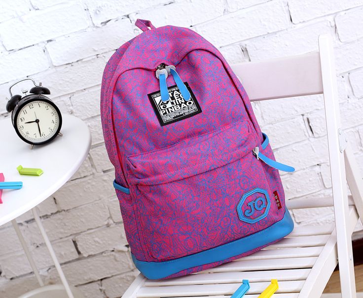 Letters Print Sport Purple Canvas Girl Backpack