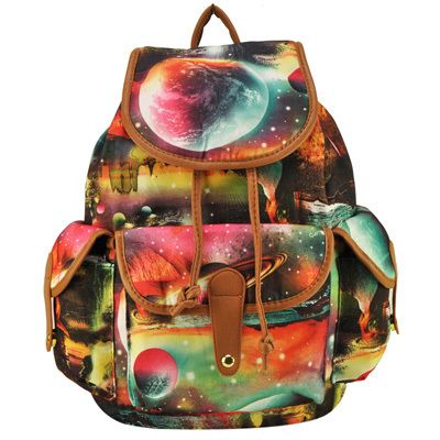 Student Cool Unisex Moon Print Canvas Backpack