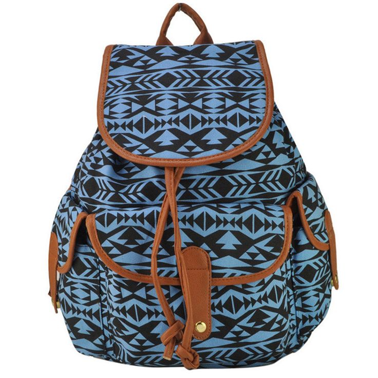 Unisex Canvas Blue Bag Student School Backpack