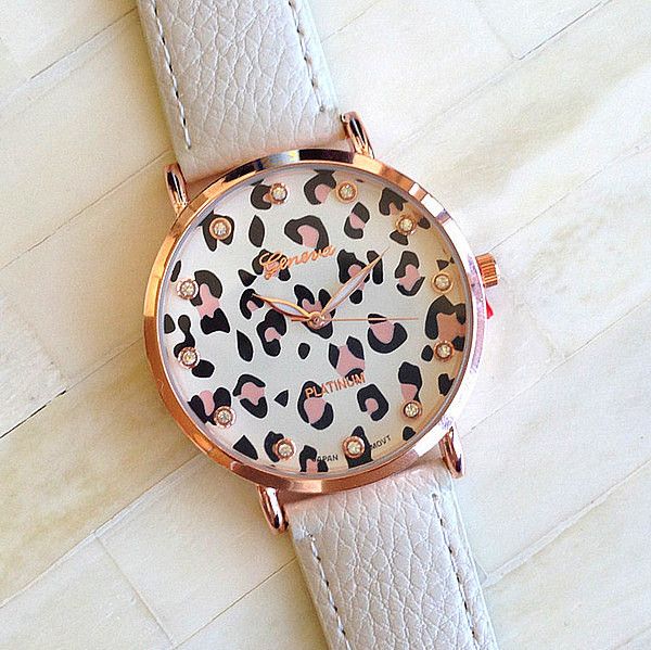 Leopard Face Pu Leather White Fashion Girl Watch