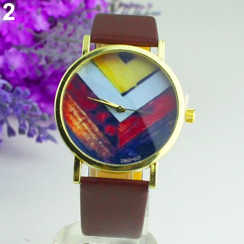 Fashion Pu Leather Colorful Retro Brown Band Girl Watch