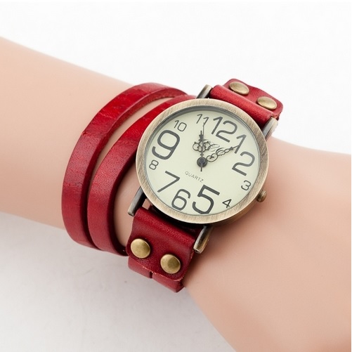 Fashion Leather Bracelet Vintage Red Woman Watch
