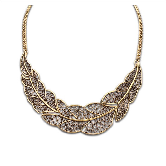 Elegant Leaves Statement Dress Gold Colored Prom Necklace