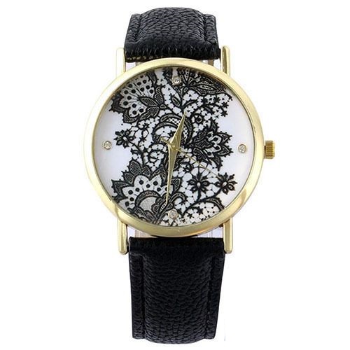 Flowers And Leaves Face Casual Black Unisex Teen Watch