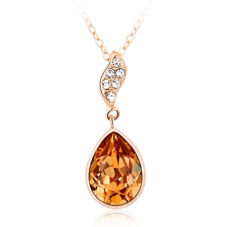 Water Drop Pendant Champagne Swarovski Crystals Woman Necklace