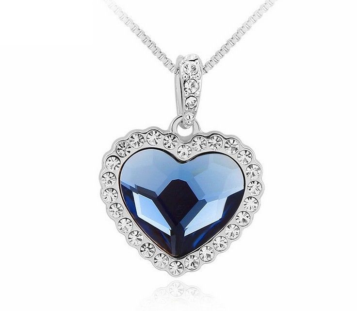 Heart Shape Swarovski Elements Blue Crystals Necklace