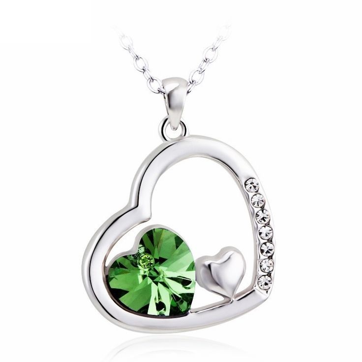 Heart Jewelry Swarovski Green Crystals Wedding Necklace