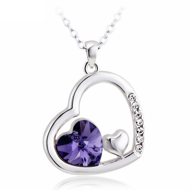 Heart Jewelry Swarovski Purple Crystals Wedding Necklace