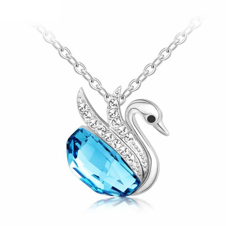 Swan Jewelry Swarovski Blue Crystals Elegant Necklace