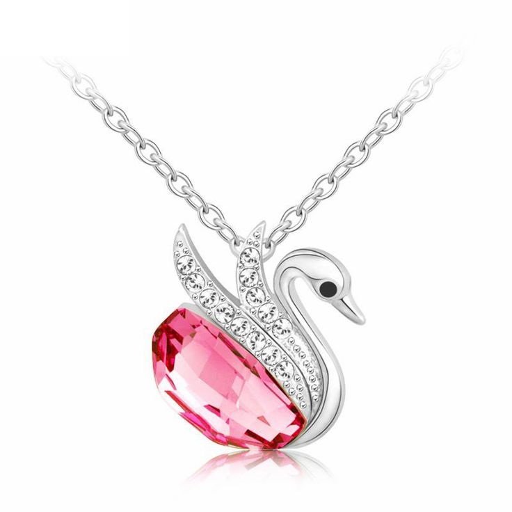 Swan Jewelry Swarovski Pink Crystals Elegant Necklace
