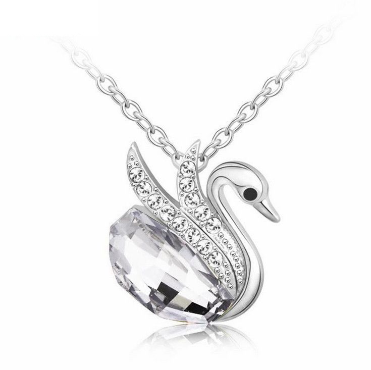 Swan Jewelry Swarovski White Crystals Elegant Necklace