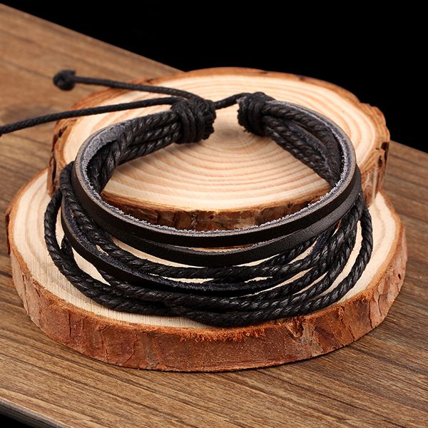Handmade Unisex Friendship Black Pu Leather Bracelet