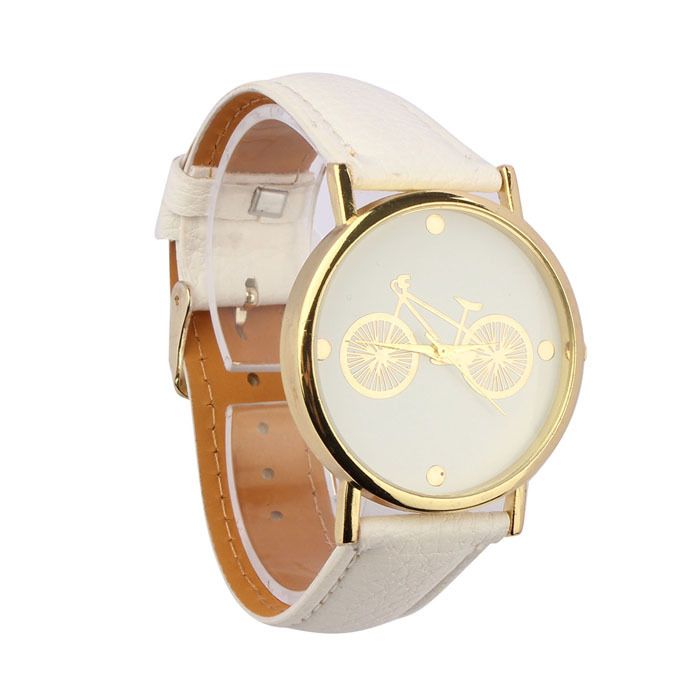 Unisex Bicycle Pu Leather White Band Casual Watch