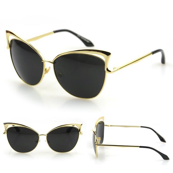 Black Cat-eye Sunglasses With Gold And Cutout Details