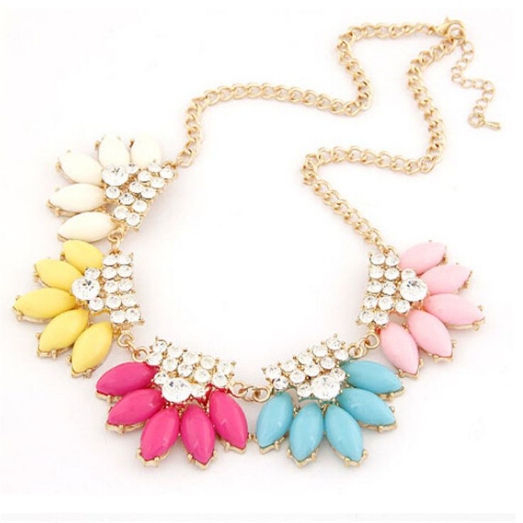 Statement Water Drops Rhinestones Colorful Fashion Necklace